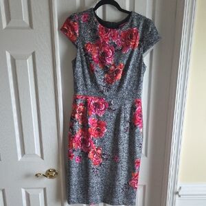 Betsey Johnson Black Dress with Pink And Red Floral Design Like New